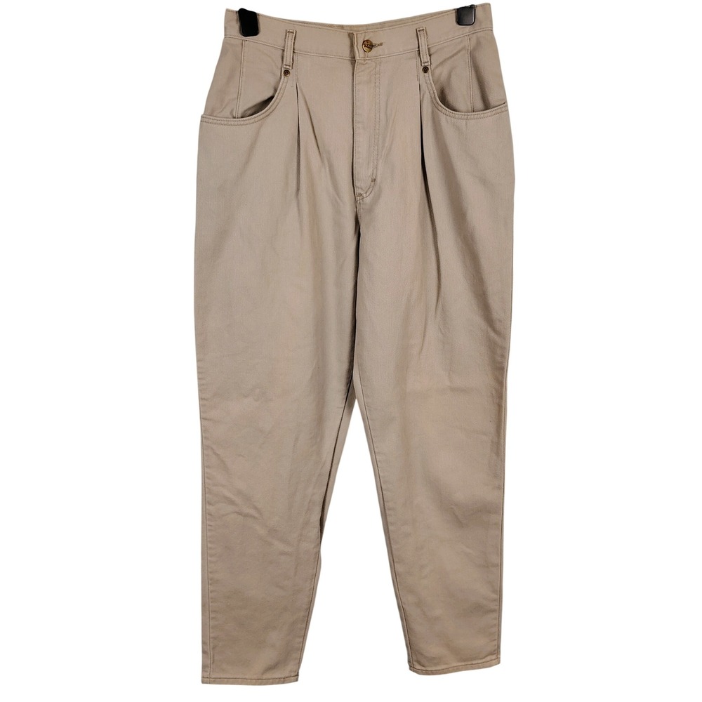 L.L. Bean Womens SZ 16 Pleated High Rise Tapered Pants Tan Cotton Vintage 90s